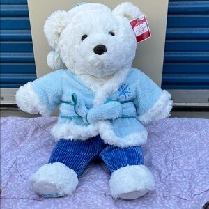 #64 Cozy christmas White and Blue Teddy Bear